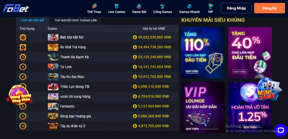 Giao diện chọn game nổ hũ và đặt cược tại 888p27